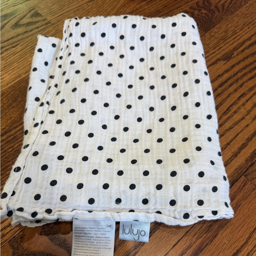 Lulujo White with Black Polka Dots Cotton Muslin Baby Swaddle Blanket